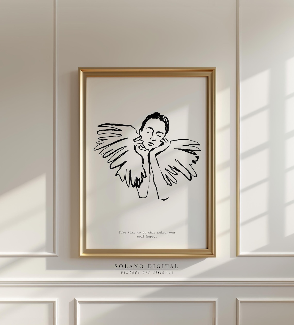 Angel Line Art Minimalist Self Care Wall Inspirational Quote Print Black And White Poster