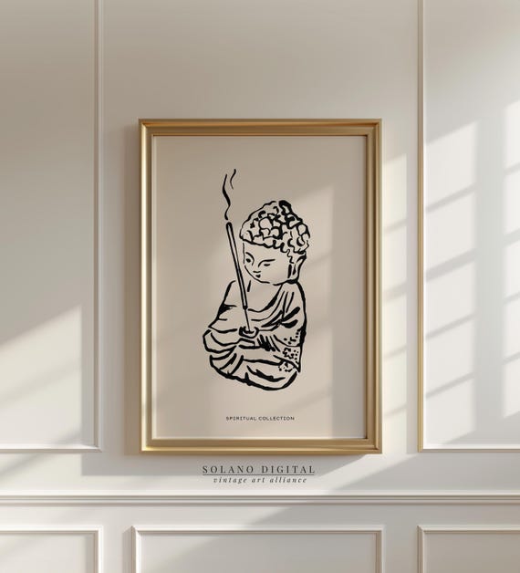 Buddha Incense Wall Art Spiritual Zen Line Drawing Minimalist For Meditation Room Yoga Studio Or Boho Decor