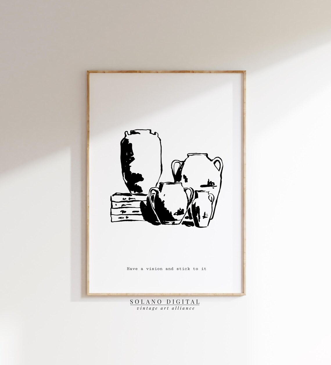 Minimalist Vase Art Modern Black Line Drawing With Motivational Quote Neutral Kitchen Or Entryway