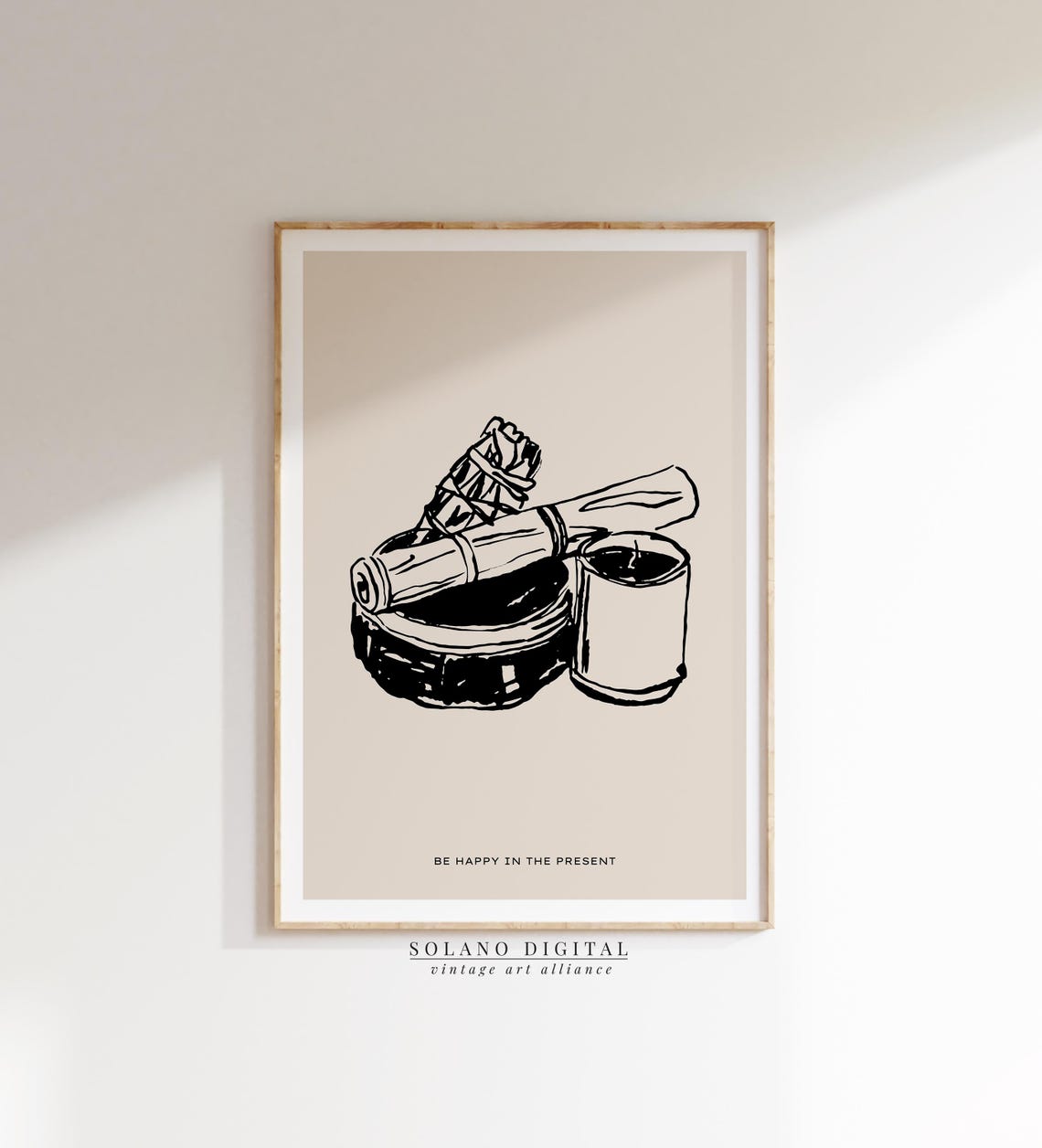 Mindfulness Wall Art Sage Bundle Candle Line Drawing Spiritual Boho With Quote For Meditation Or Zen Decor
