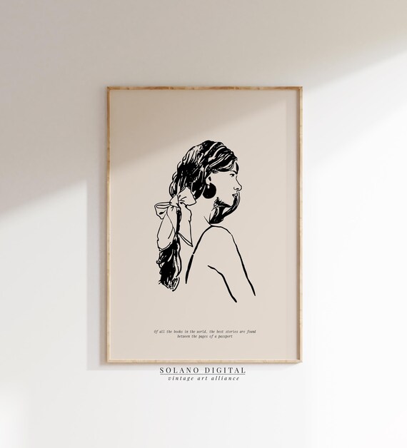 Minimalist Girl With Quote Art Travel Wall Decor Bow Illustration Feminine Line Drawing For Home Or Office