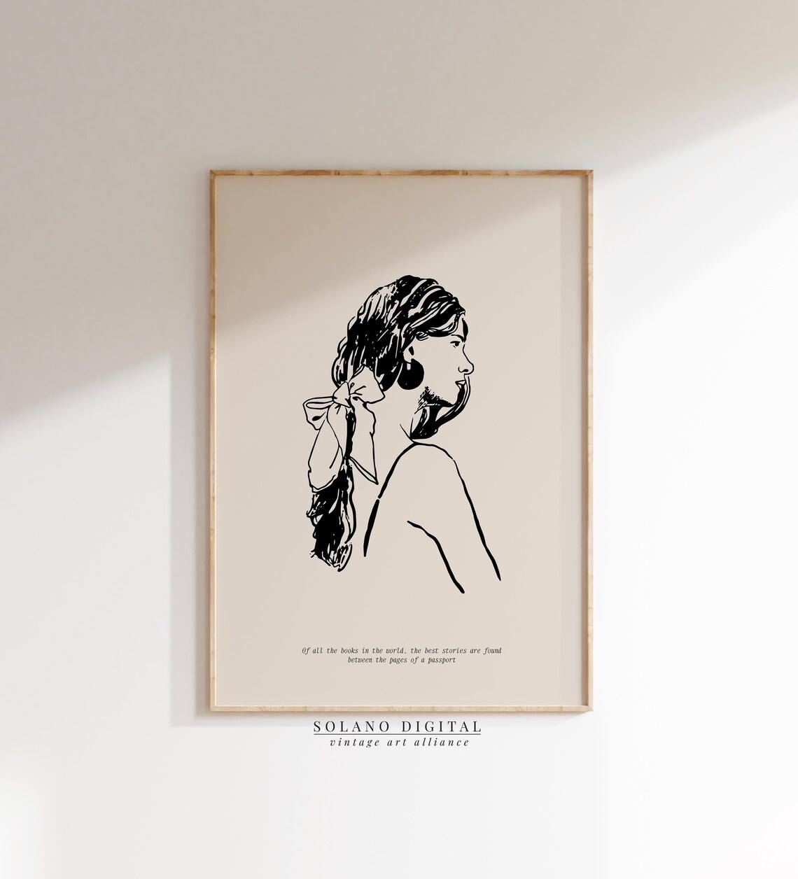 Woman Profile Ribbon Hair Passport Quote Inspirational Line Art Poster