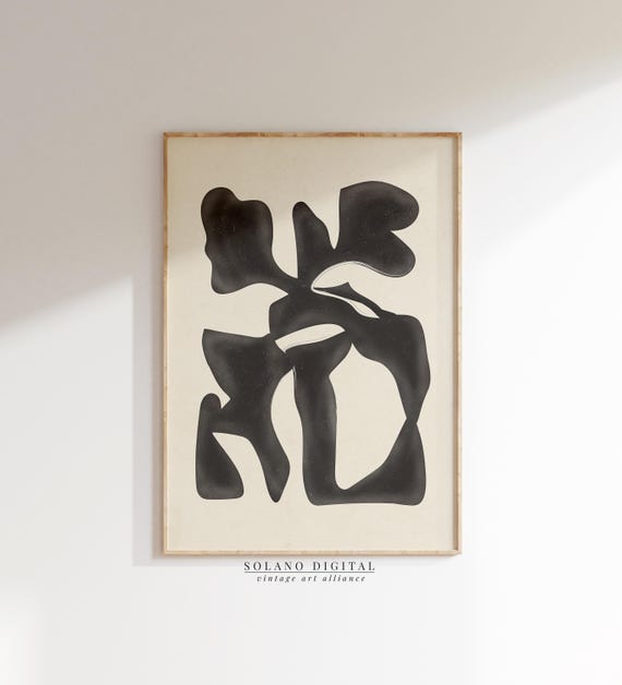Charcoal Black Organic Shapes Abstract Wall Art Modern Decor Tones Boho
