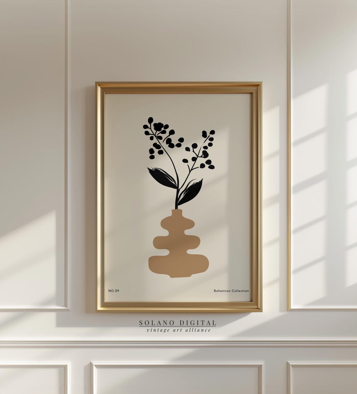 Minimalist Beige Vase With Black Botanical Stems Boho Wall Art