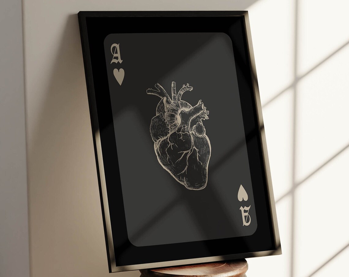 Ace Of Hearts Anatomical Heart Illustration Dark Gothic Art Poster