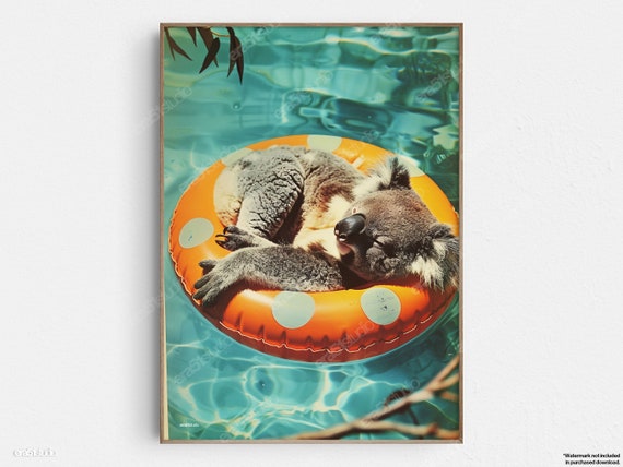 Koalas Day At The Pool In La Original Midcentury Modern Minimalist Wall Art