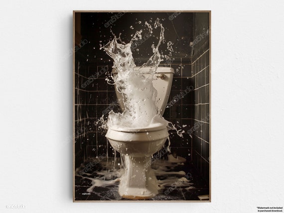 Funny Bathroom Chaos Art Original Midcentury Modern Minimalist Wall