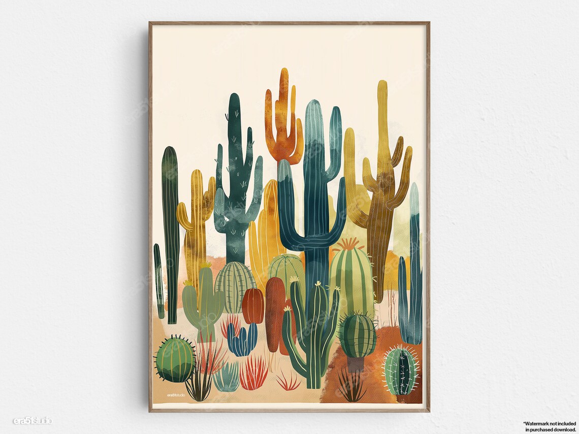 Desert Garden Diversity, Mid-Century Modern Art Print