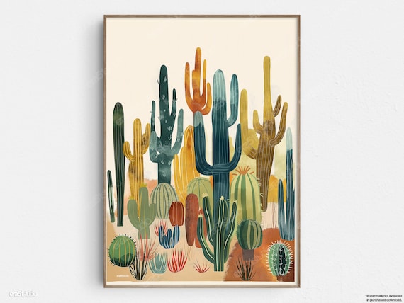Desert Garden Diversity, Mid-Century Modern Art Print