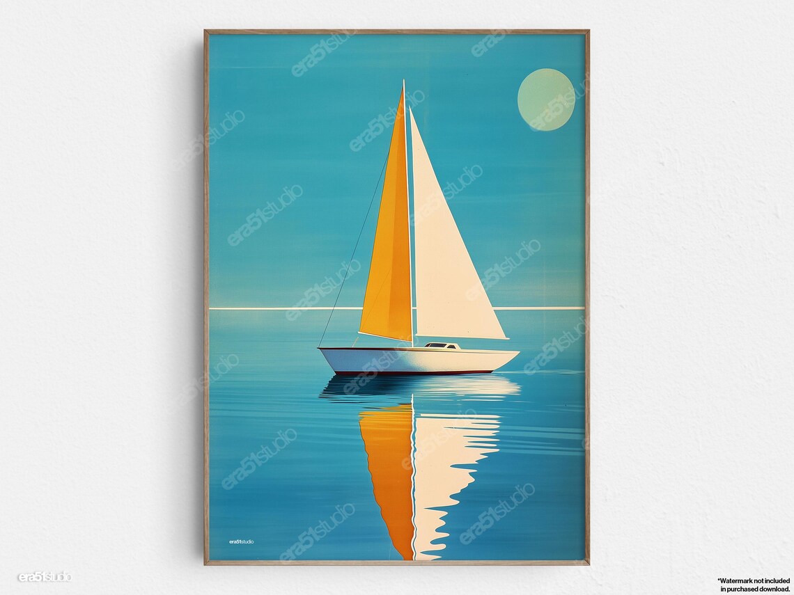 Minimalist Sailboat Art Print, Mid-Century Modern