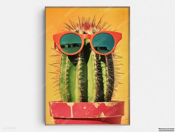 Cactus Sunglasses Quirky Fun Original Midcentury Modern Minimalist Wall Art