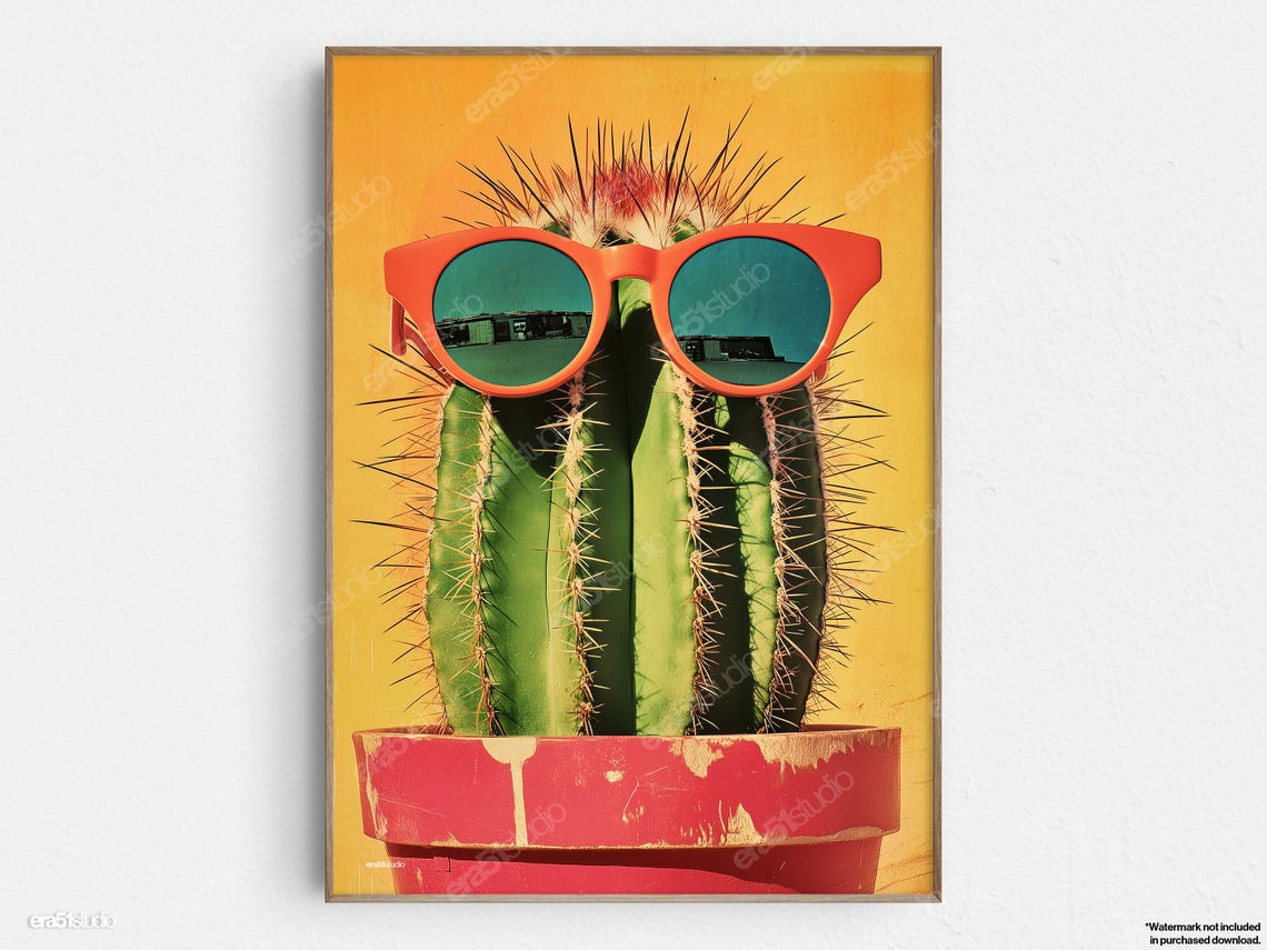 Cactus Sunglasses Quirky Fun Original Midcentury Modern Minimalist Wall Art