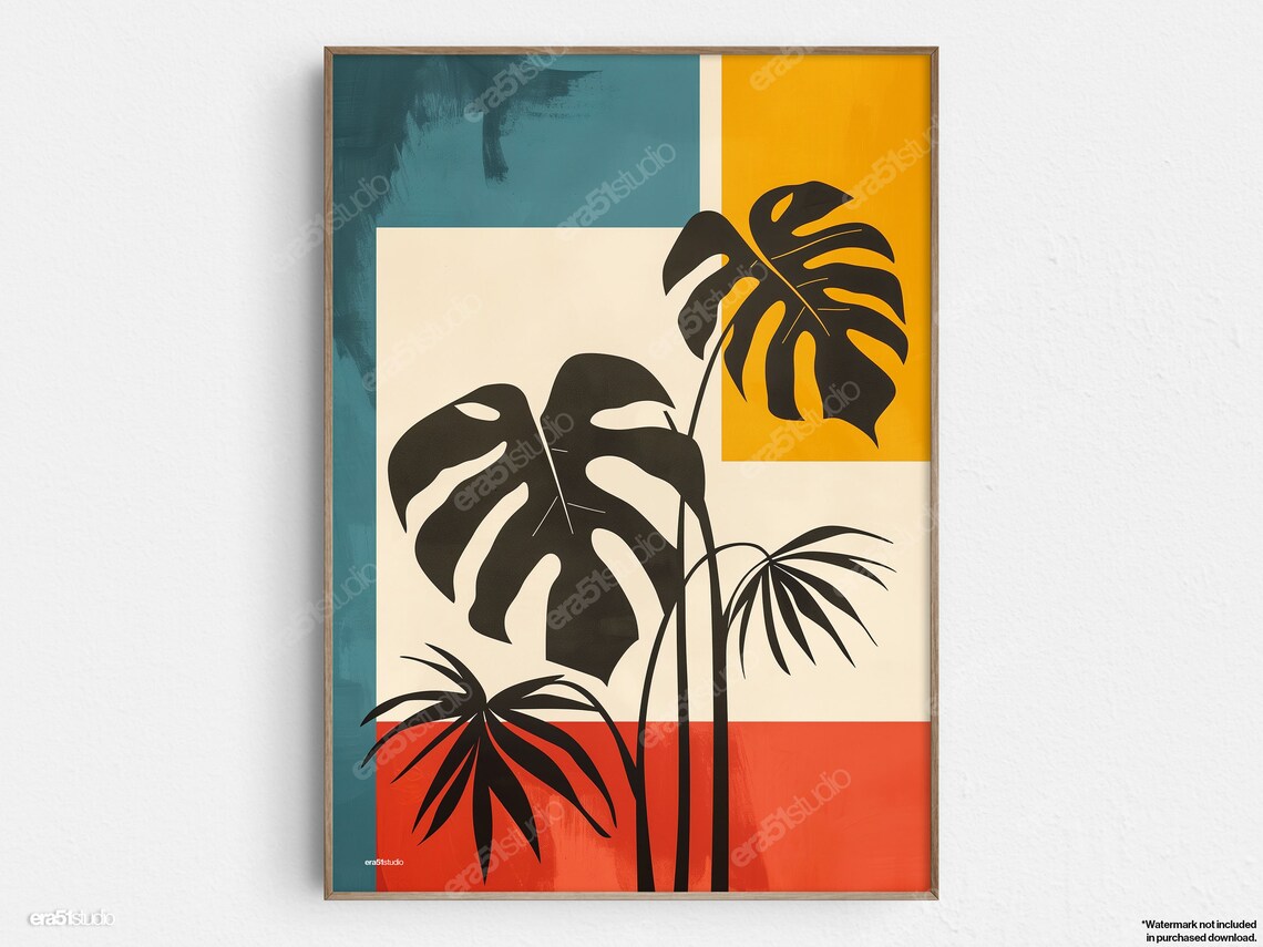 Modernist Monstera Art Print, Midcentury Minimalist Wall
