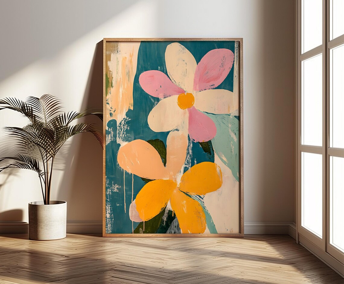 Abstract Flowers Art Print, Playful Floral Painting