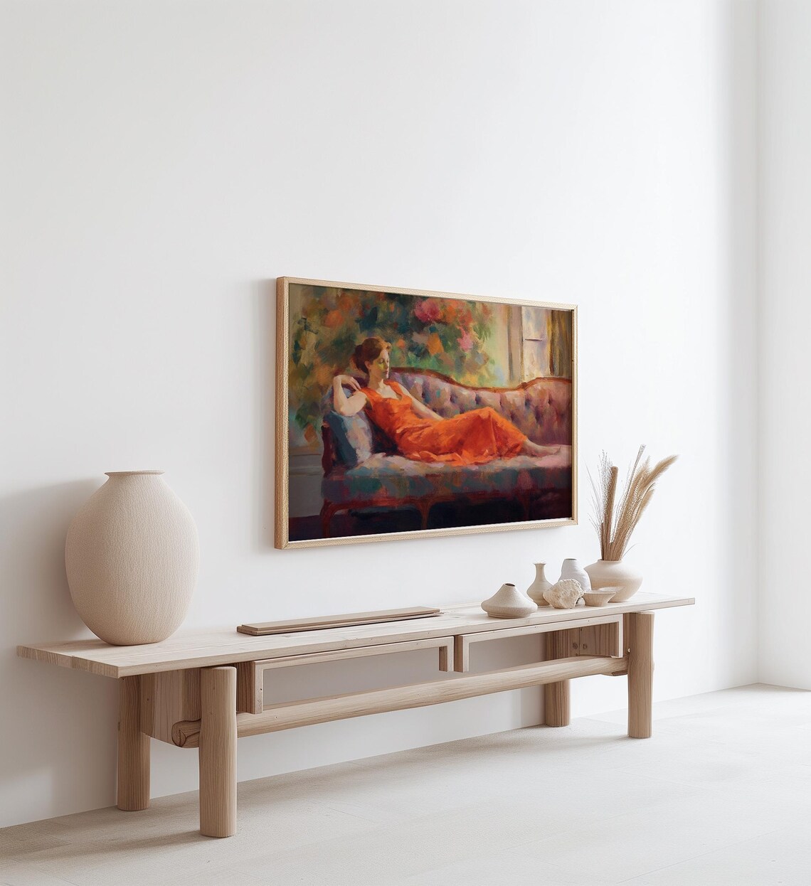 Woman in Orange Dress Reclining on Sofa Impressionist Poster - Image 2