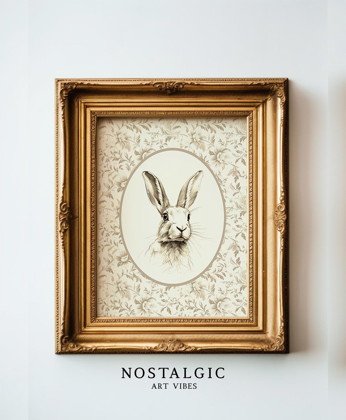 Vintage Rabbit Illustration, Easter Cottagecore Portrait