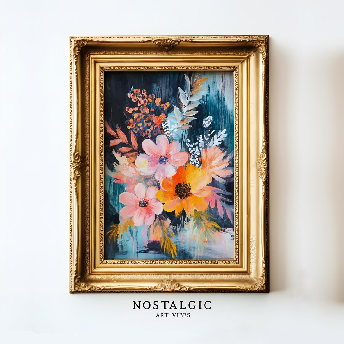 Flower Painting, Dreamy Vintage Floral Bouquet
