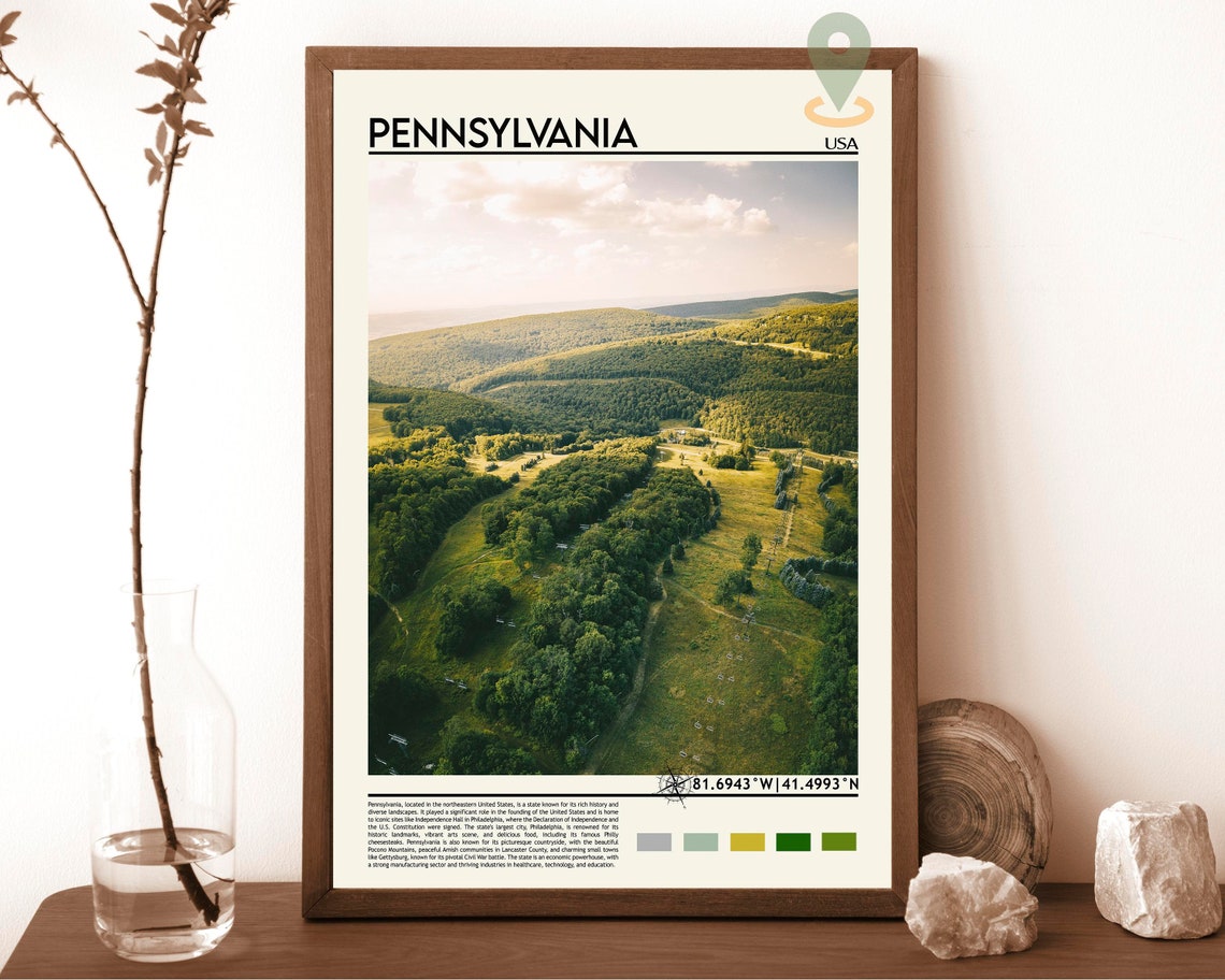 Pennsylvania Rolling Hills Forest Aerial Travel Poster Nature