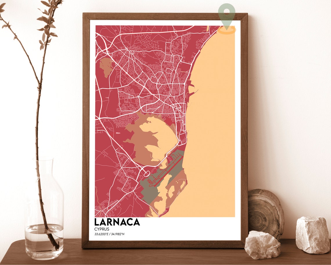 Larnaca Cyprus Dark Night Sea Coast Modern Street Map Art Poster - Image 4