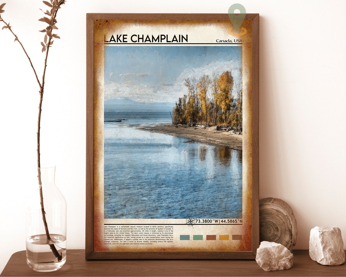 Lake Champlain Canada USA Calm Shoreline Trees Painterly Art Poster - Image 6