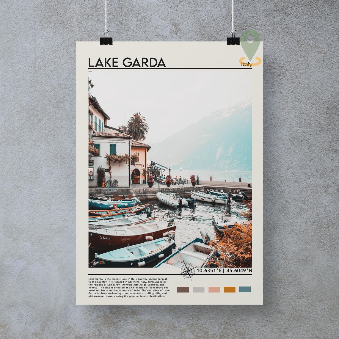 Lake Garda Italy Lakeside Harbor Colorful Boats View Travel Poster - Image 5
