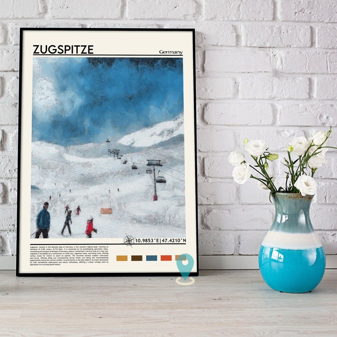 Zugspitze Germany Alpine Ski Slope Gondolas Snow Resort Art Poster - Image 2