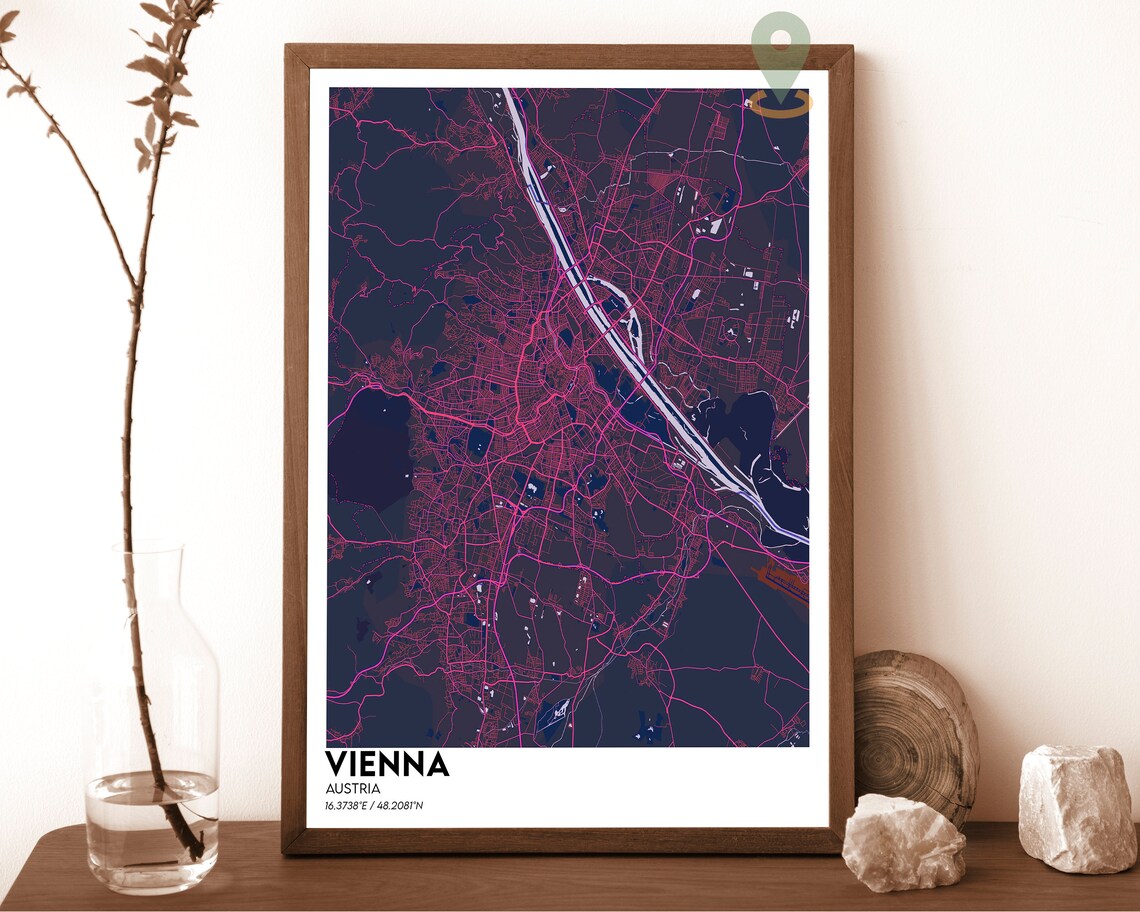 Vienna Austria Vintage Parchment Danube City Street Map Poster - Image 2