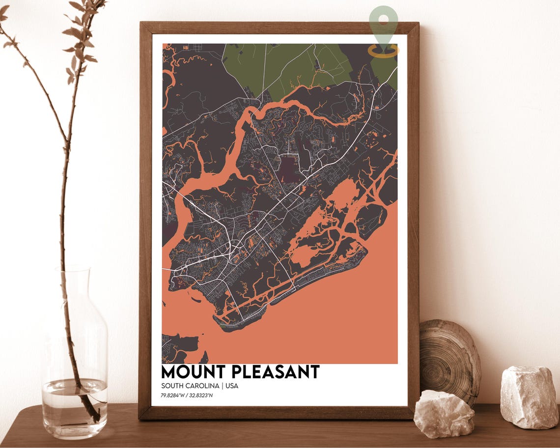 Mount Pleasant South Carolina Bold Coastal City Map Art Poster - Image 2