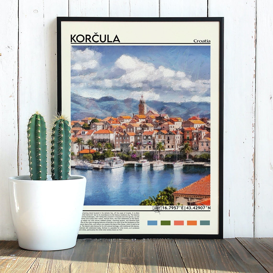 Korcula Croatia Old Town Waterfront Painting Travel Poster Home Decor - Image 3