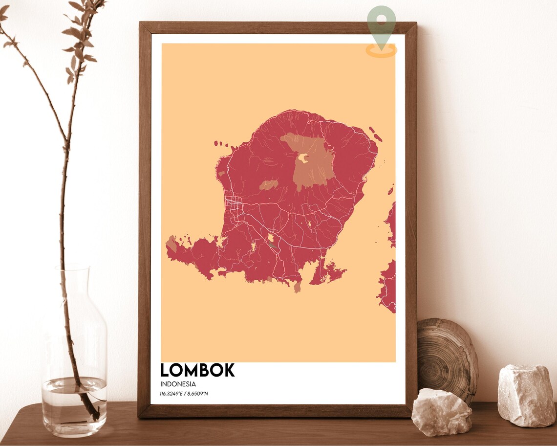 Lombok Indonesia Minimalist Mustard Yellow Island Map Poster - Image 5