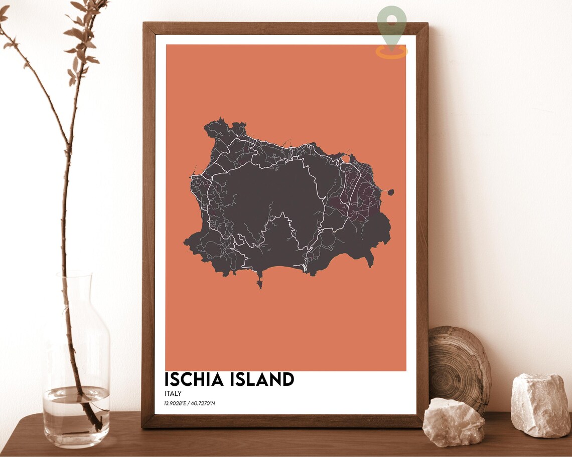 Ischia Island Italy Navy Mustard Minimalist Island Map Wall Art - Image 3