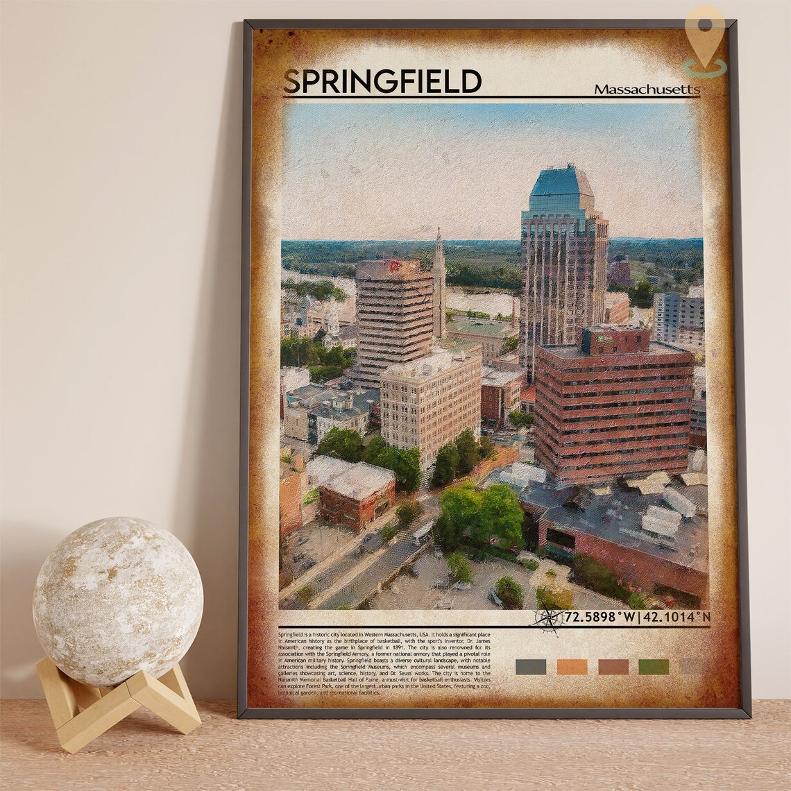 Springfield Massachusetts City Skyline Painting Travel Poster - Image 3