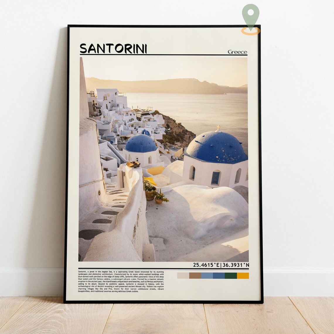 Santorini Greece Blue Dome Churches Caldera Golden Light Poster - Image 4