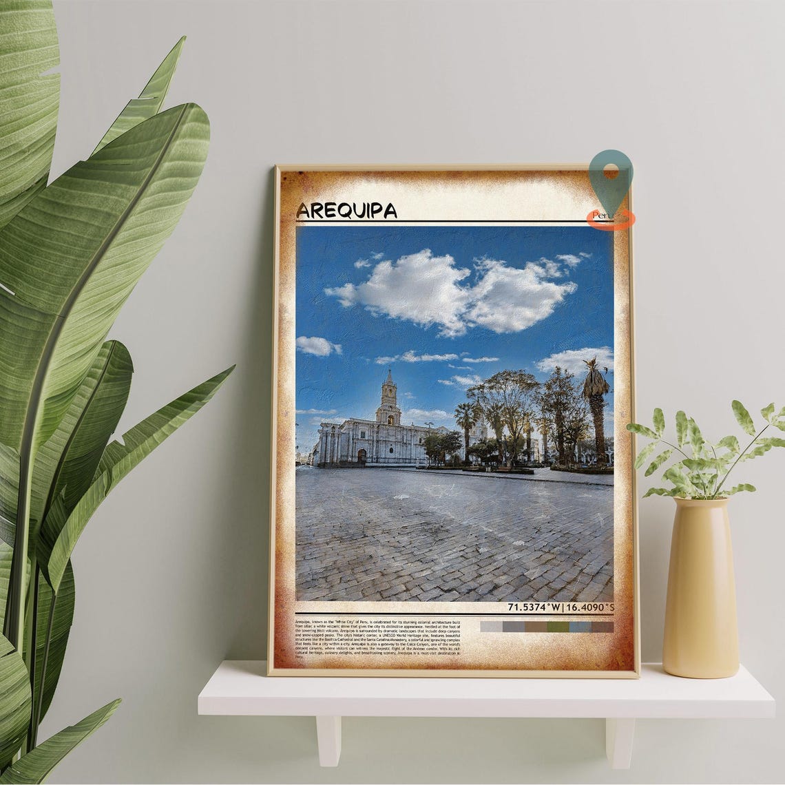 Arequipa Peru White Colonial Cathedral Plaza Vintage Travel Poster - Image 5