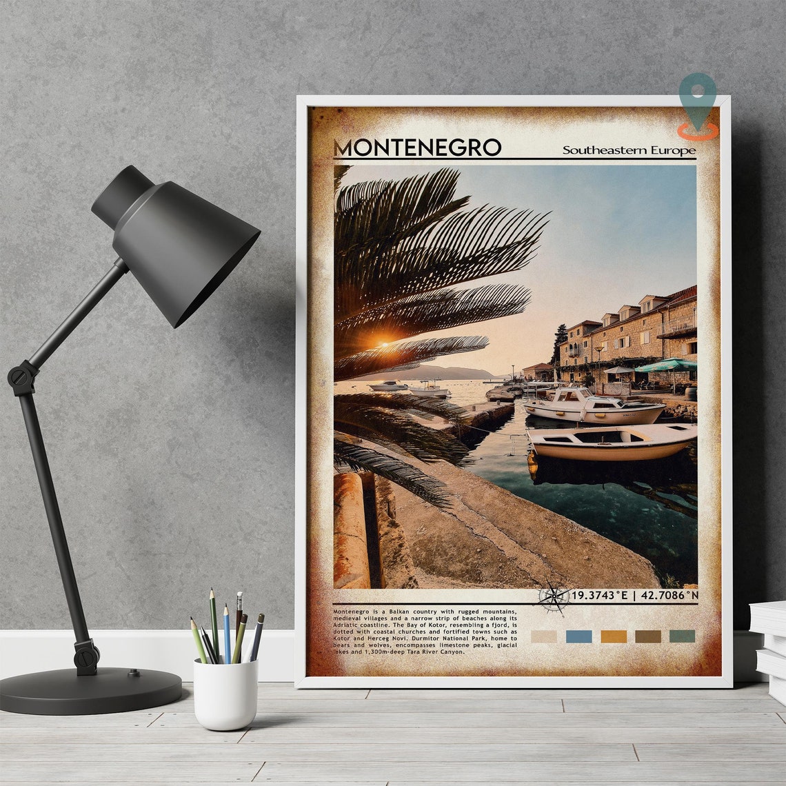 Montenegro Southeastern Europe Coastal Harbor Sunset Travel Poster - Image 4