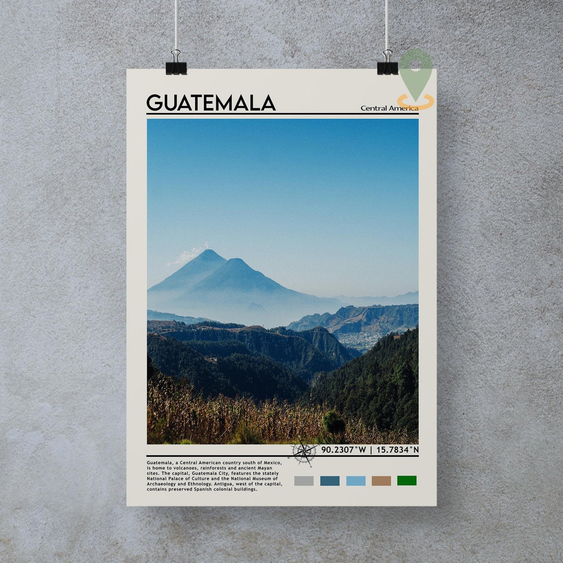 Guatemala Central America Twin Volcanoes Misty Highlands Poster - Image 3