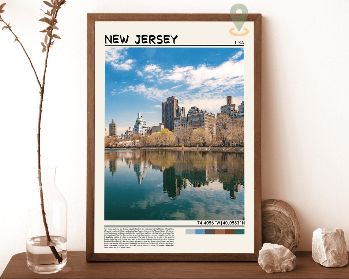 New Jersey USA Lakeside City Skyline Mirror Reflection Poster
