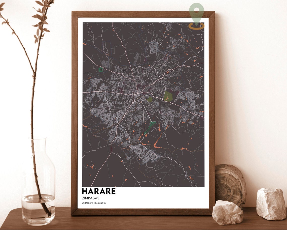 Harare Zimbabwe City Street Map Navy and Gold Modern Art Poster - Image 3