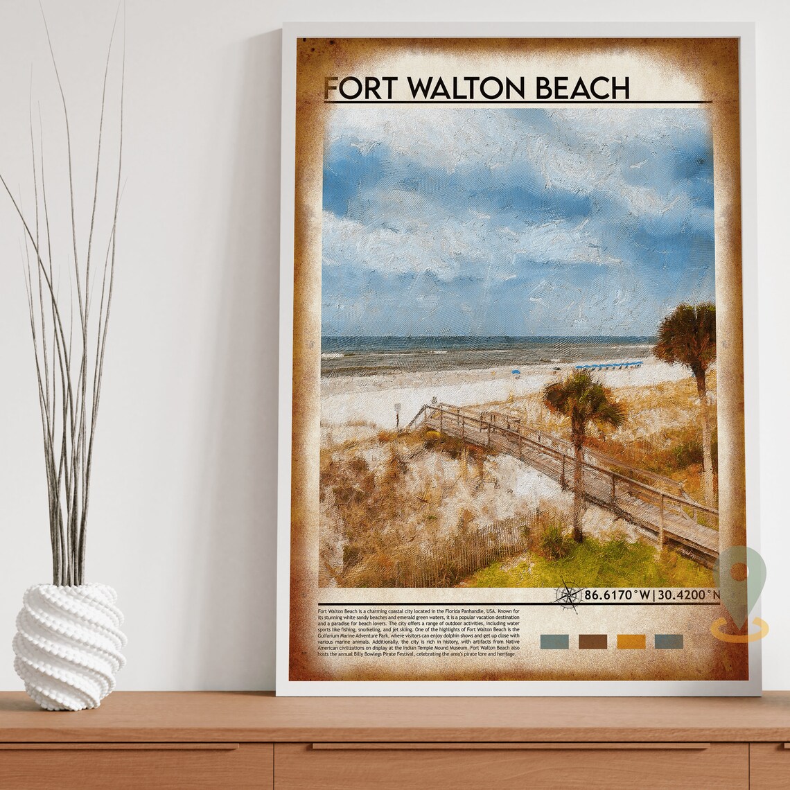 Fort Walton Beach Print Fort Walton Poster Fort Walton Wall Art Oil Painting Poster City Print City Artwork Travel Artwork - Image 4