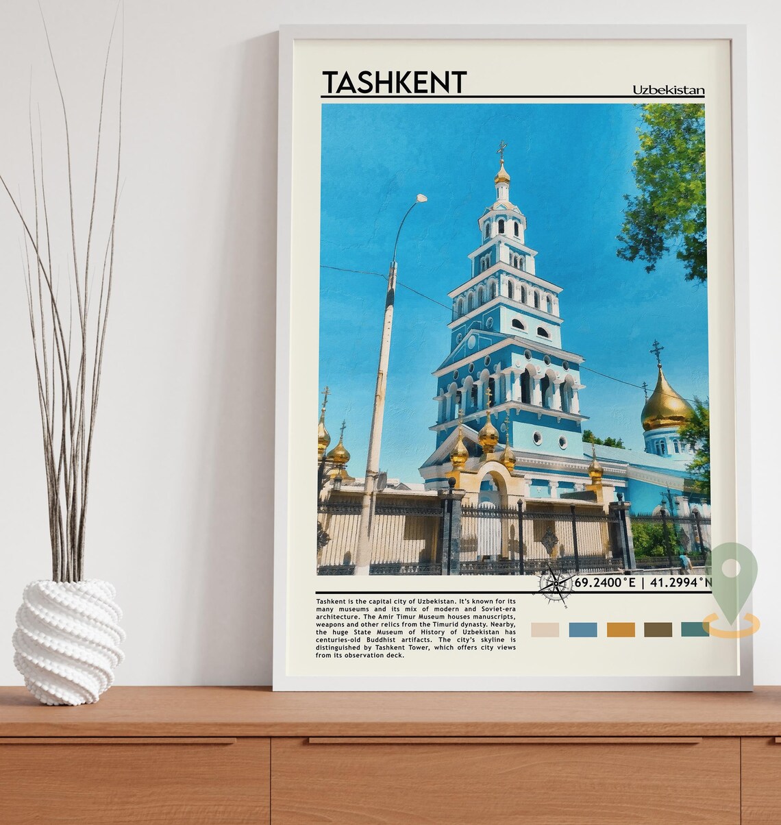 Tashkent Uzbekistan Blue Cathedral Golden Domes City Travel Poster - Image 5