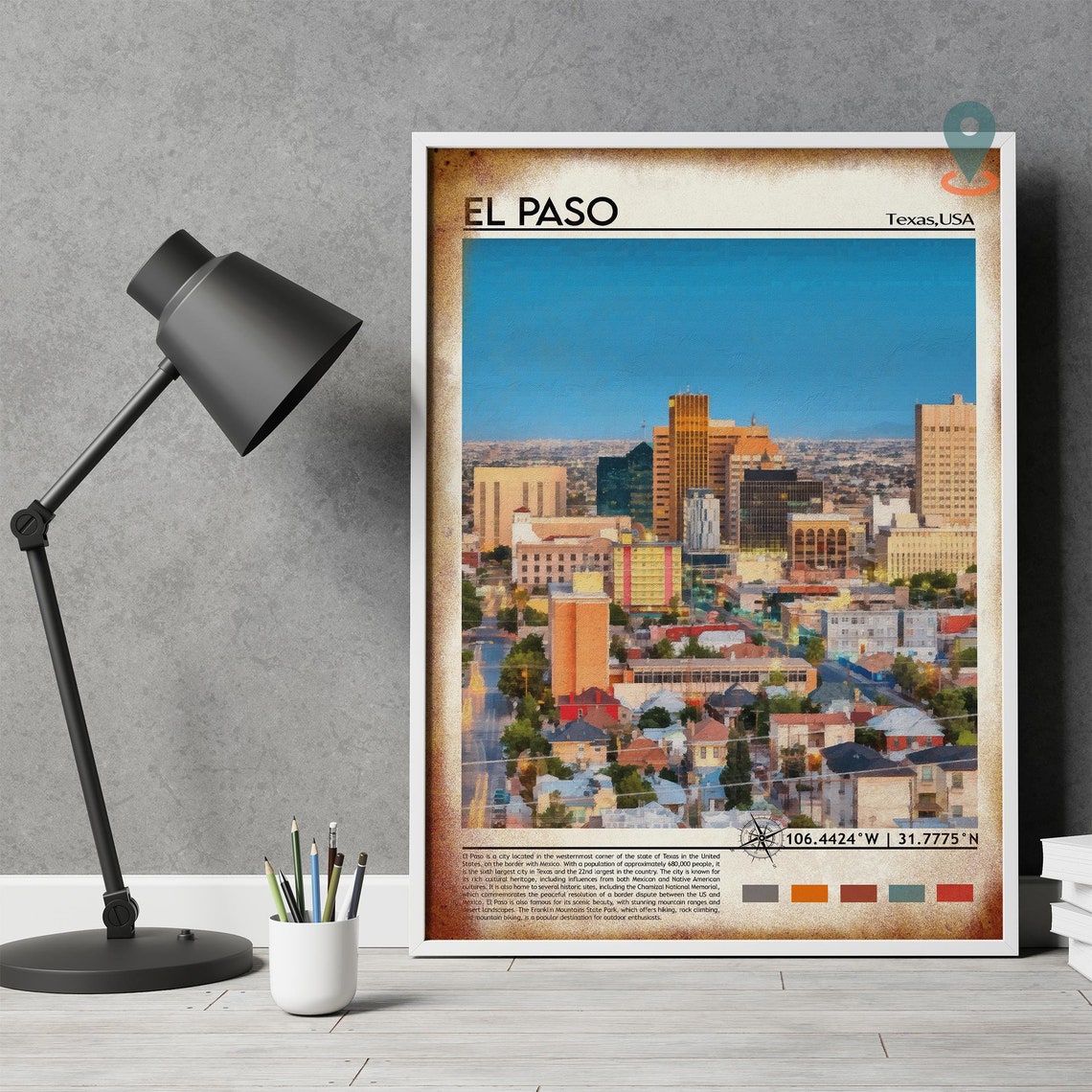El Paso Texas Downtown Skyline Cityscape Painting Travel Poster - Image 4