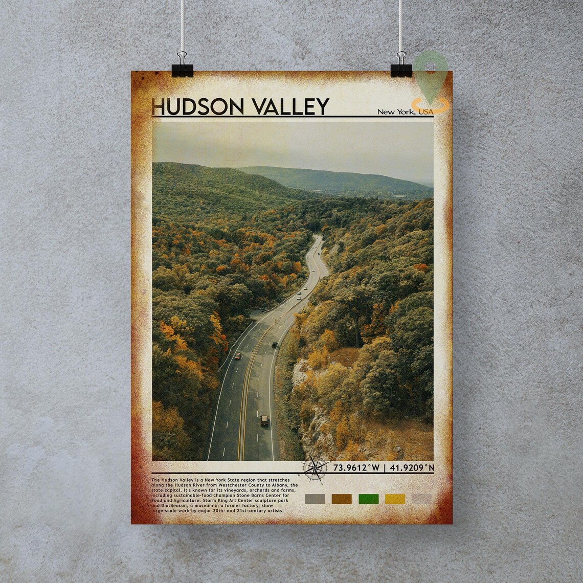 Hudson Valley New York Autumn Aerial Road Fall Foliage Travel Poster - Image 4