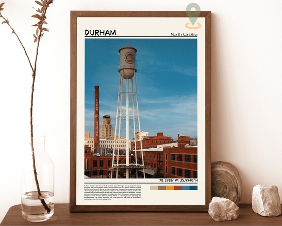 Durham North Carolina Lucky Strike Water Tower Skyline Poster