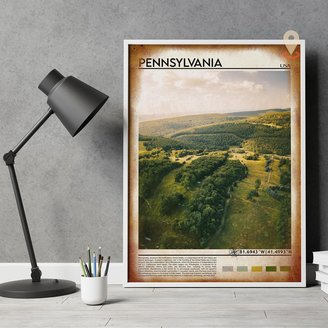 Pennsylvania Rolling Hills Forest Aerial Travel Poster Nature - Image 4
