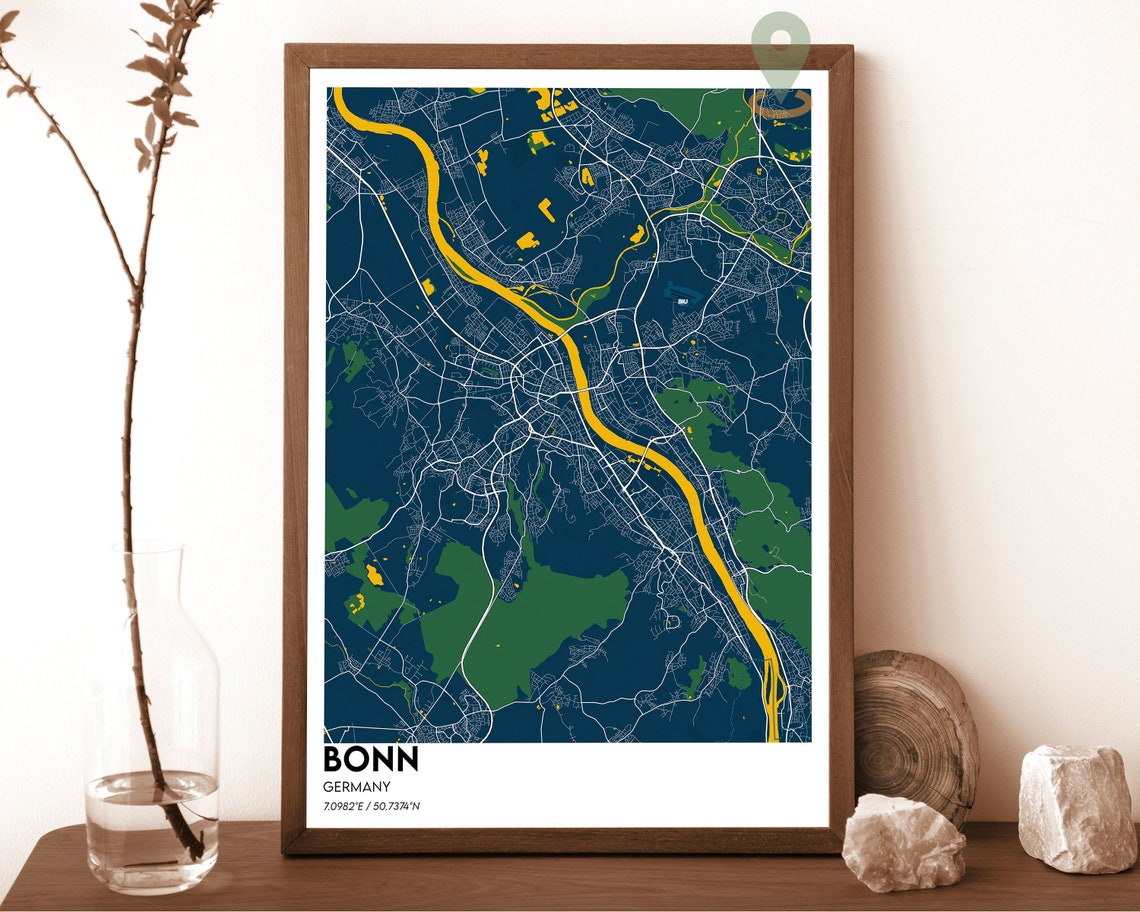 Bonn Germany Dark City Map With Orange River Street Art Poster - Image 2