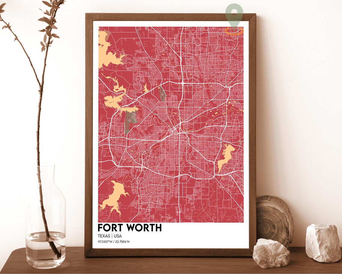 Fort Worth Texas USA City Map Dusty Rose Modern Street Art Poster - Image 5