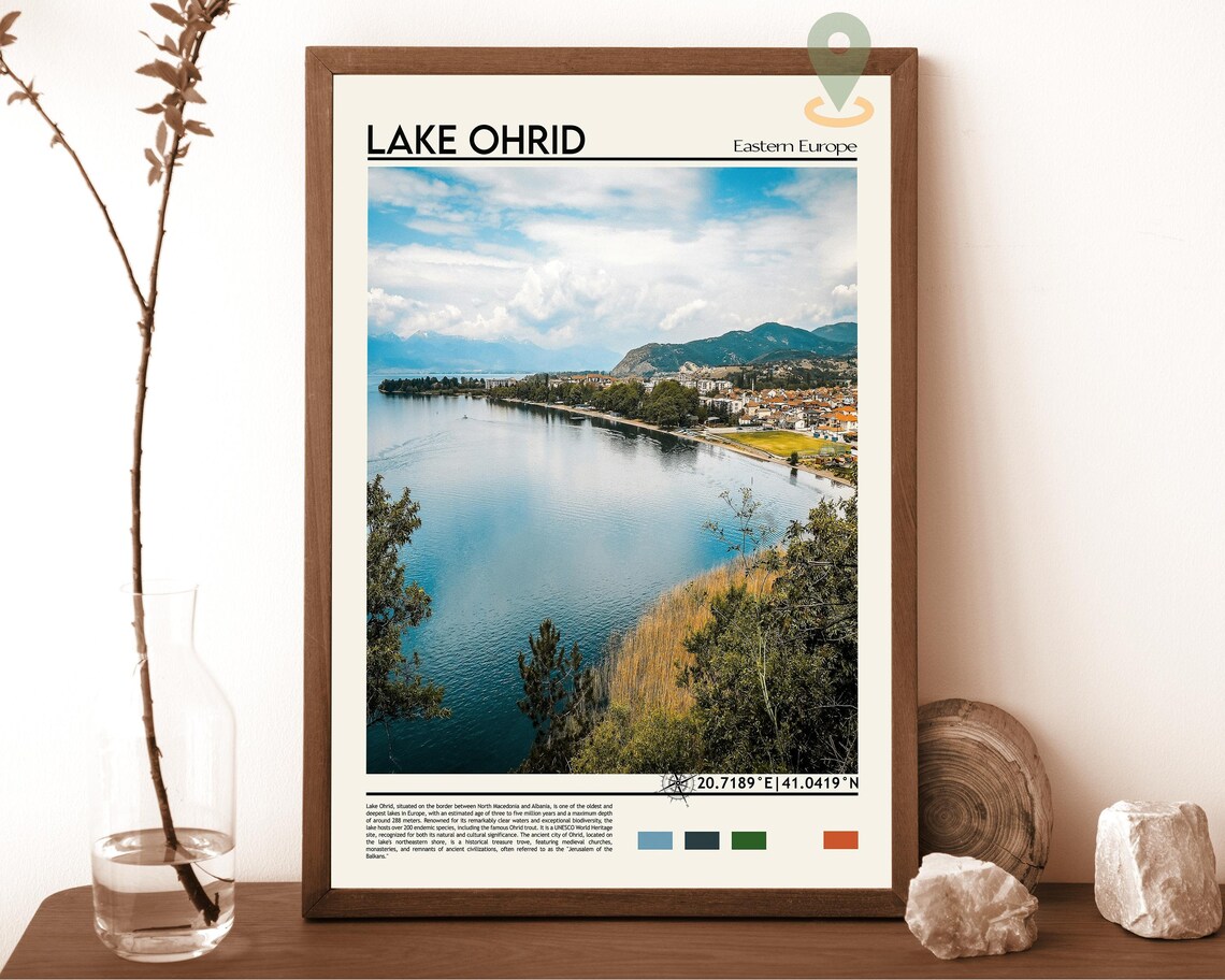 Lake Ohrid Eastern Europe Serene Lakeside Town Travel Poster