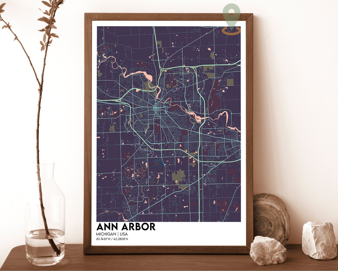 Ann Arbor Michigan City Map Navy Golden Huron River Street Poster - Image 5