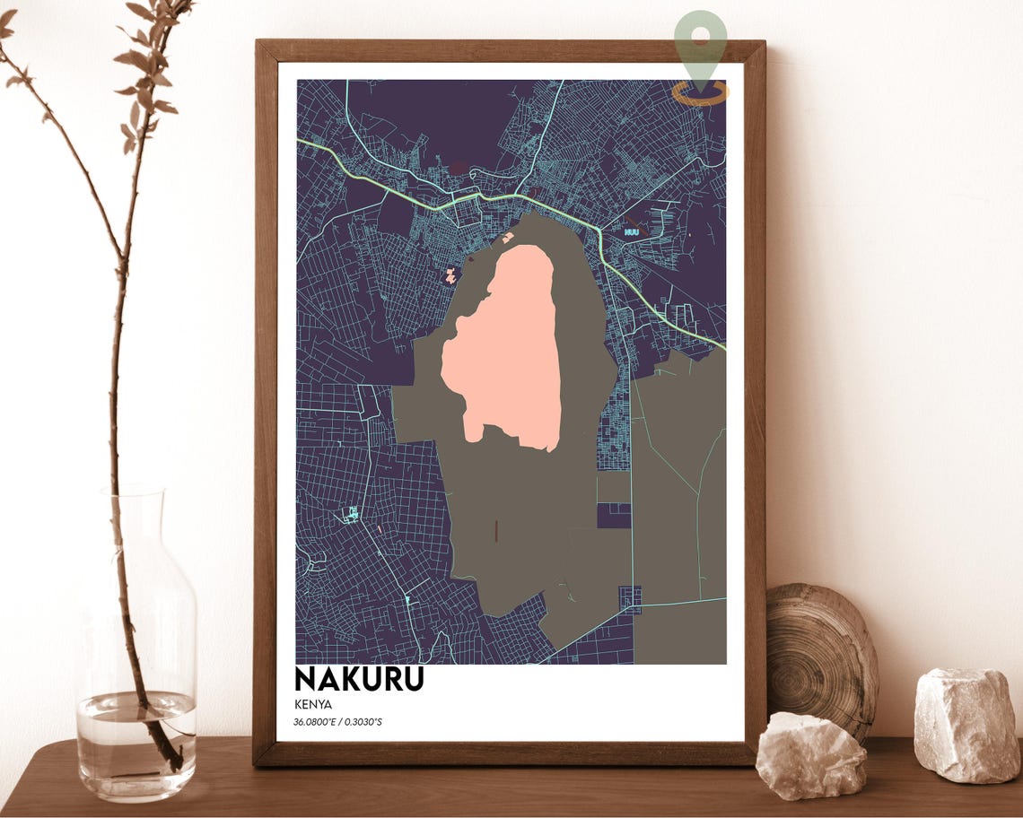 Nakuru Kenya Striking Turquoise Lake Modern City Map Art Poster - Image 3