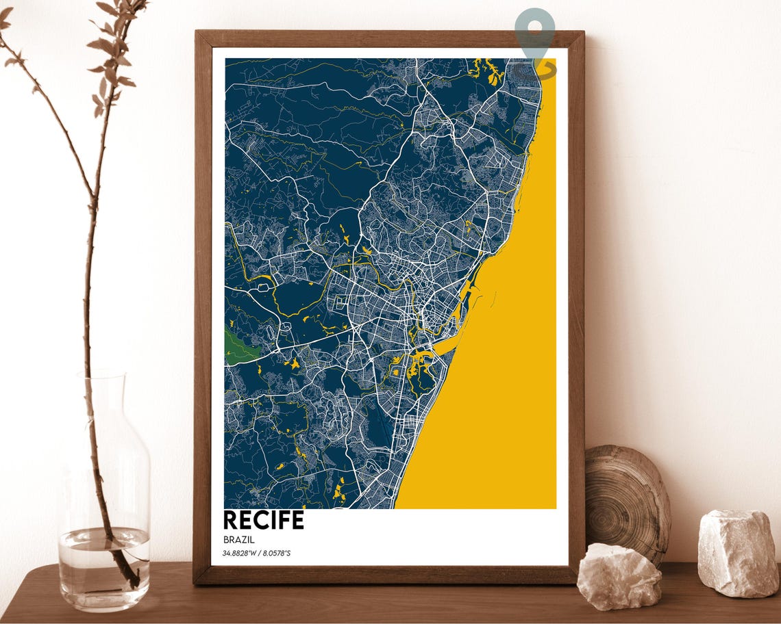 Recife Brazil Coastal Teal Modern City Map Home Decor Poster - Image 6